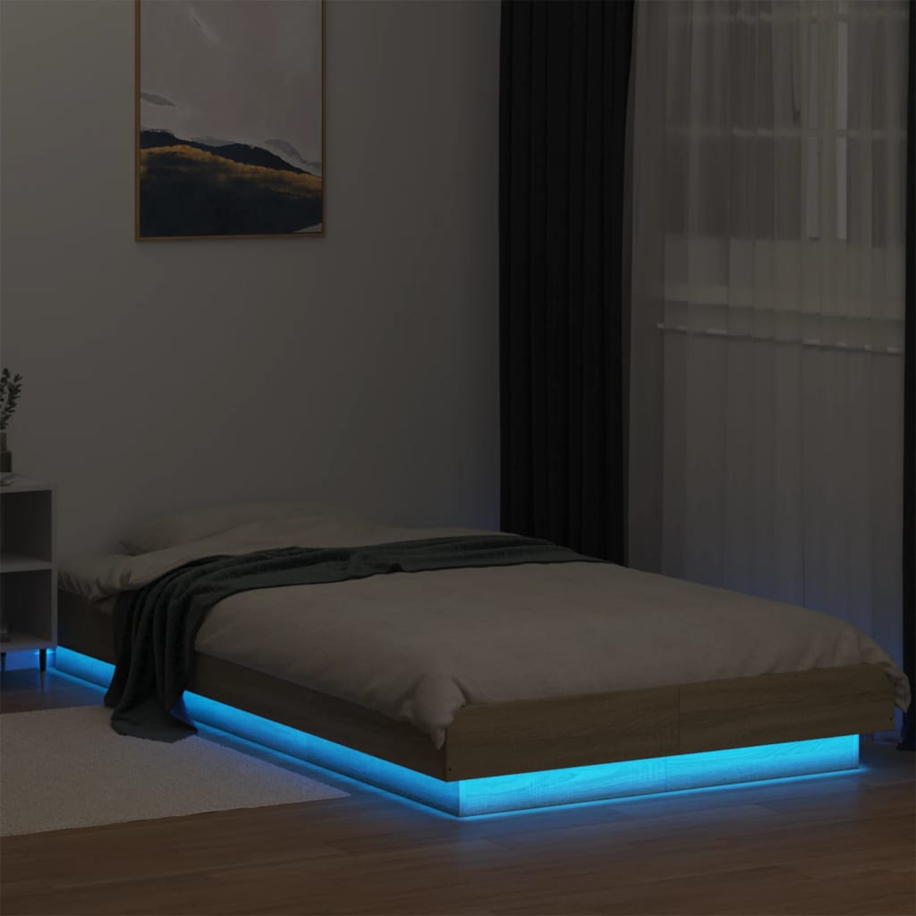 Modern Wooden Low Single Size 90cm Bed Frame Base With LED Lights Wood Beds