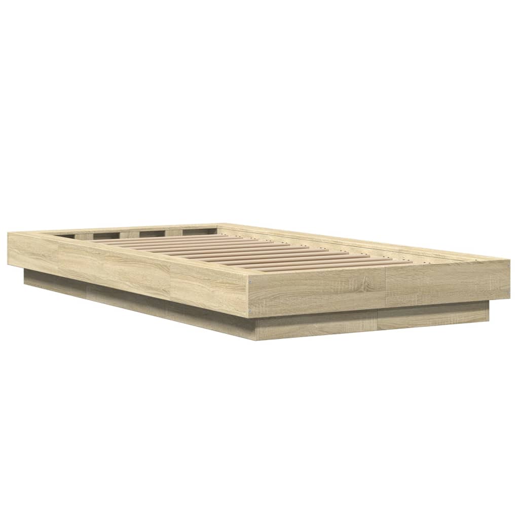 Modern Wooden Low Single Size 90cm Bed Frame Base With LED Lights Wood Beds