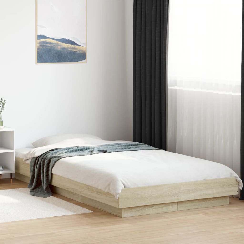 Modern Wooden Low Single Size 90cm Bed Frame Base With LED Lights Wood Beds