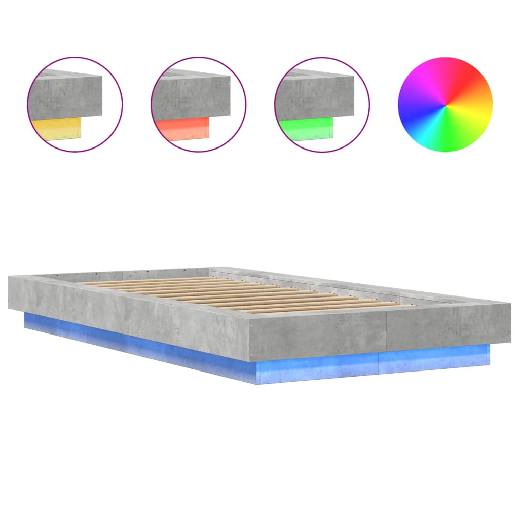 Modern Wooden Low Single Size 90cm Bed Frame Base With LED Lights Wood Beds