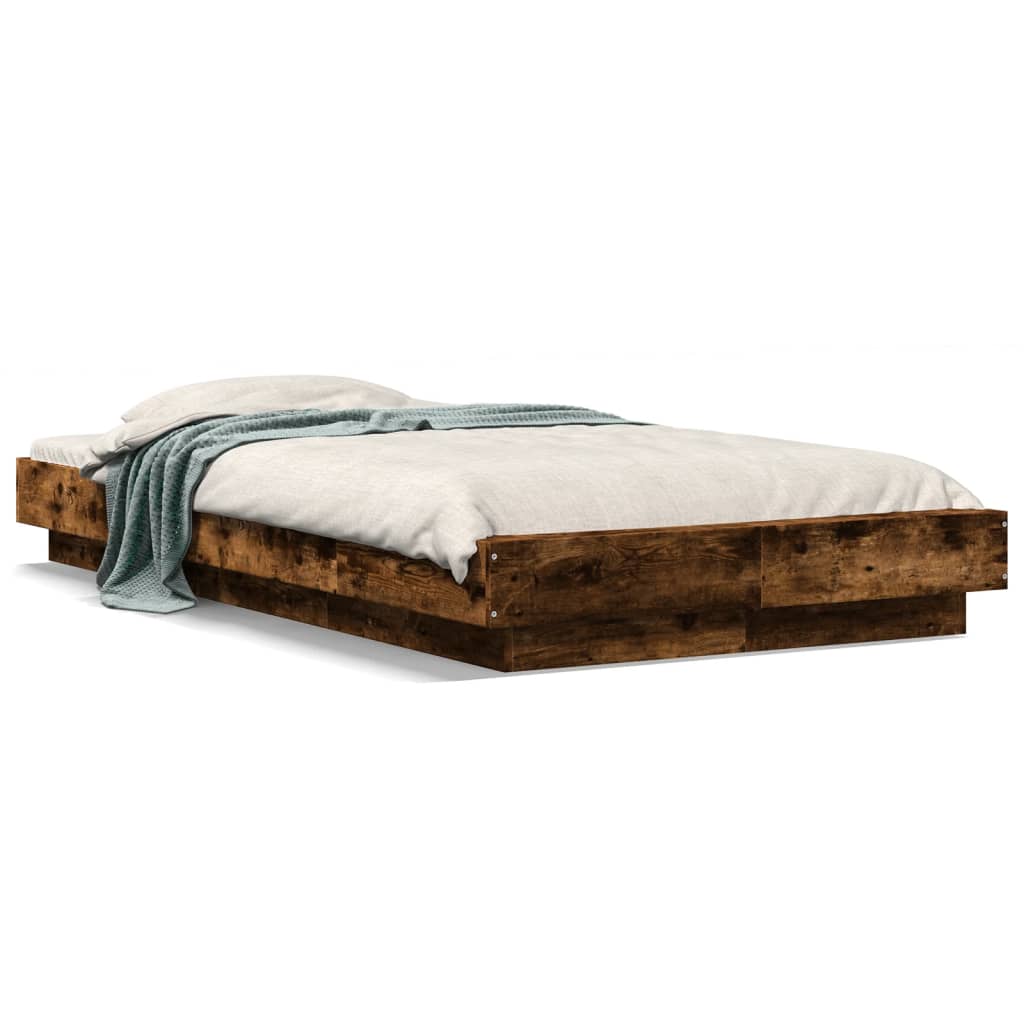 Bed Frame with LED Lights without Mattress Smoked Oak 90x190cm