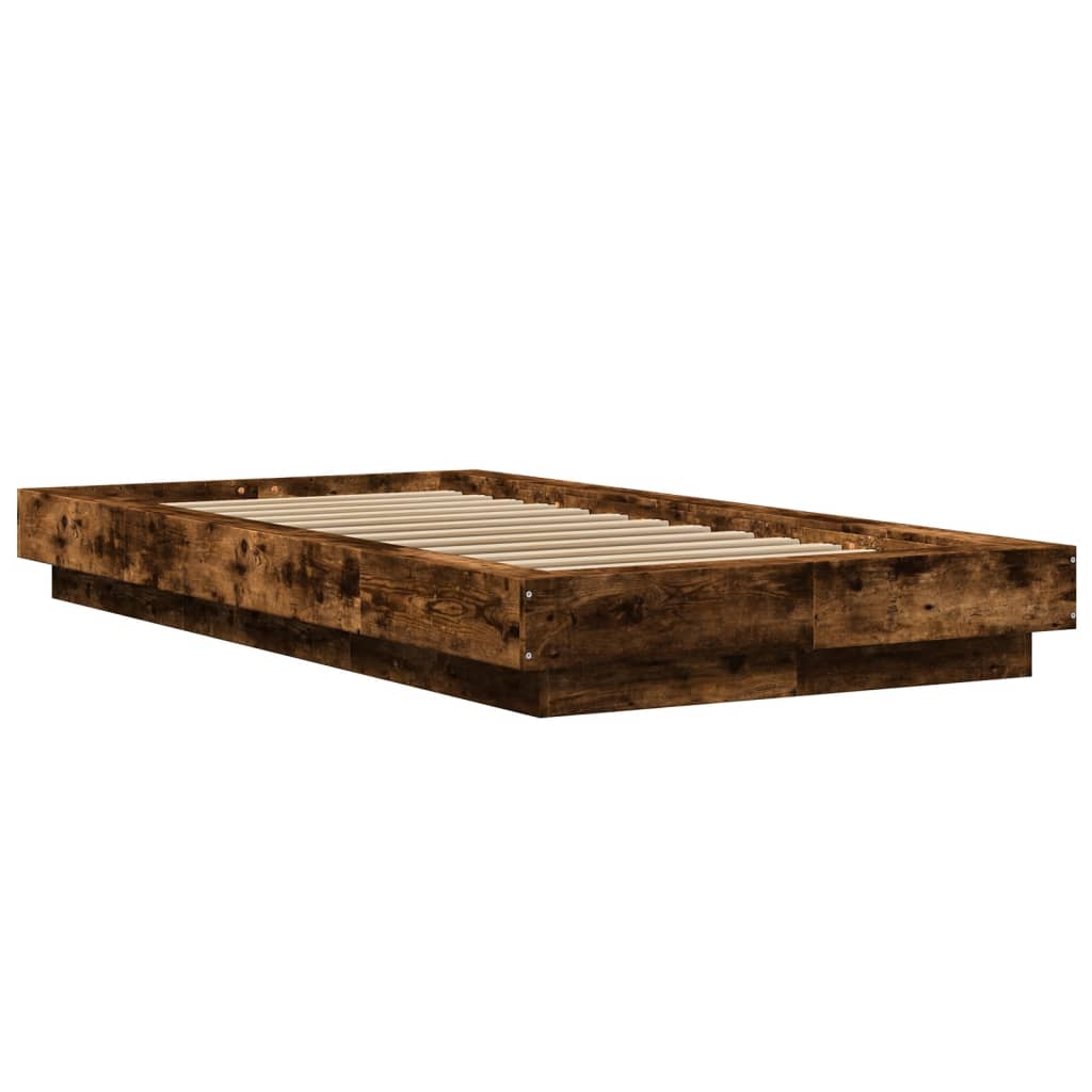 Modern Wooden Low Single Size 90cm Bed Frame Base With LED Lights Wood Beds