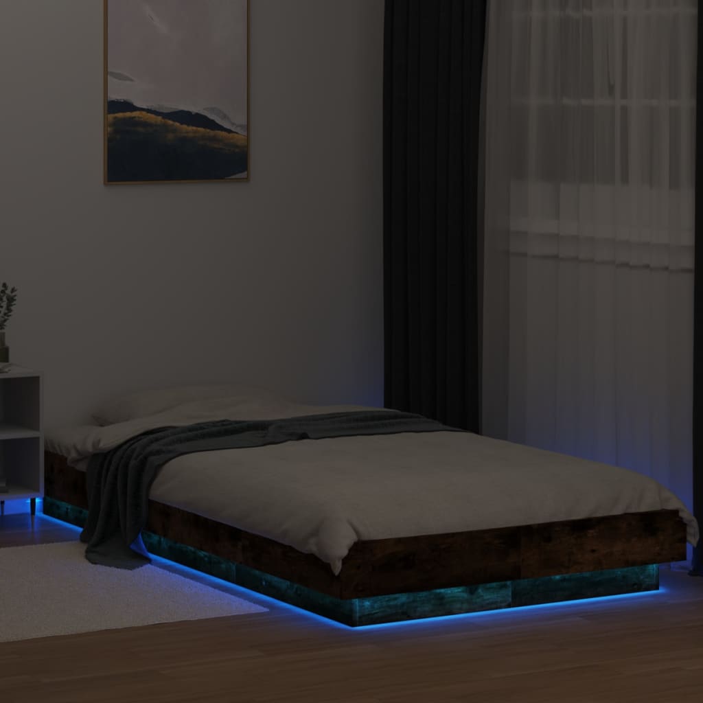 Modern Wooden Low Single Size 90cm Bed Frame Base With LED Lights Wood Beds