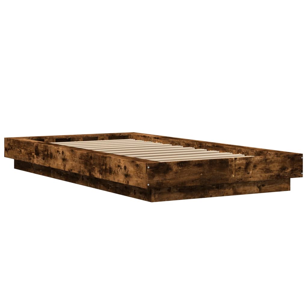 Modern Wooden Low Single Size 90cm Bed Frame Base With LED Lights Wood Beds