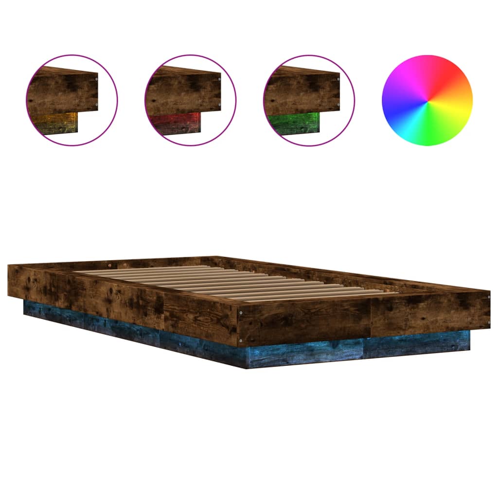 Modern Wooden Low Single Size 90cm Bed Frame Base With LED Lights Wood Beds