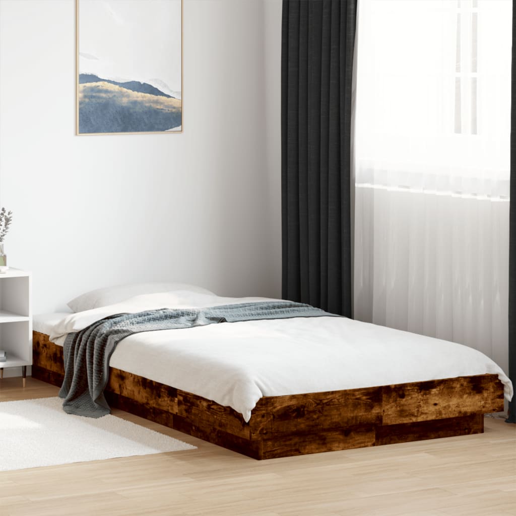 Modern Wooden Low Single Size 90cm Bed Frame Base With LED Lights Wood Beds