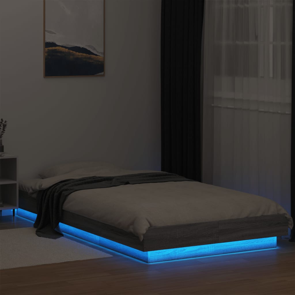 Modern Wooden Low Single Size 90cm Bed Frame Base With LED Lights Wood Beds