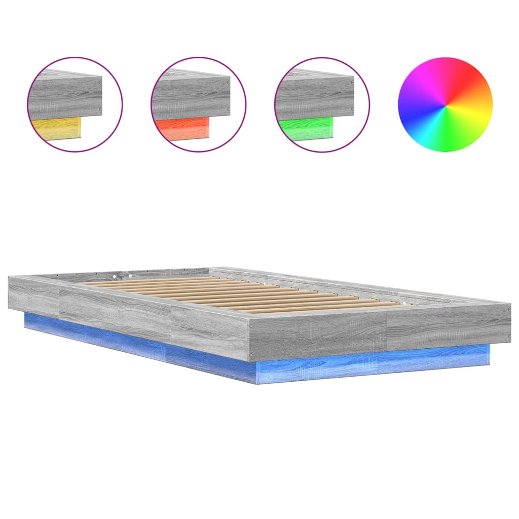 Modern Wooden Low Single Size 90cm Bed Frame Base With LED Lights Wood Beds