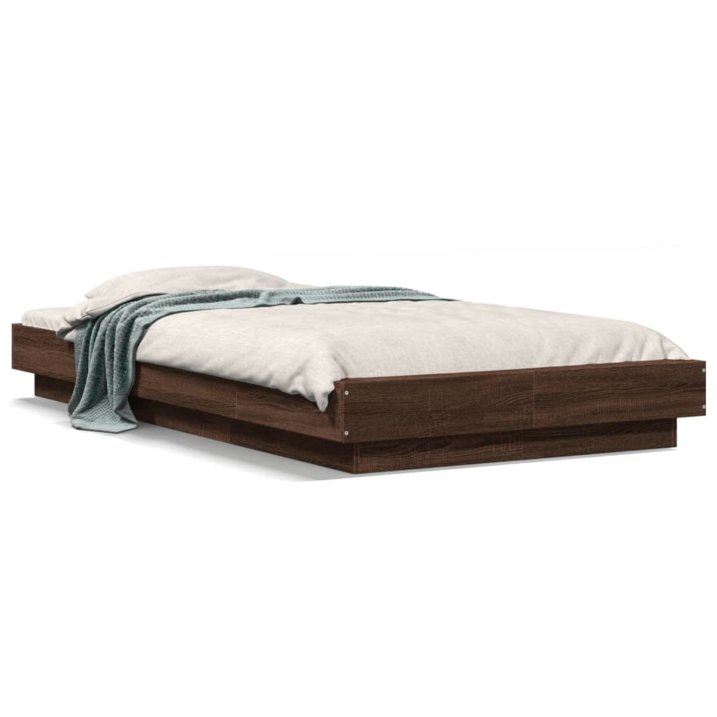 Modern Wooden Low Single Size 90cm Bed Frame Base With LED Lights Wood Beds