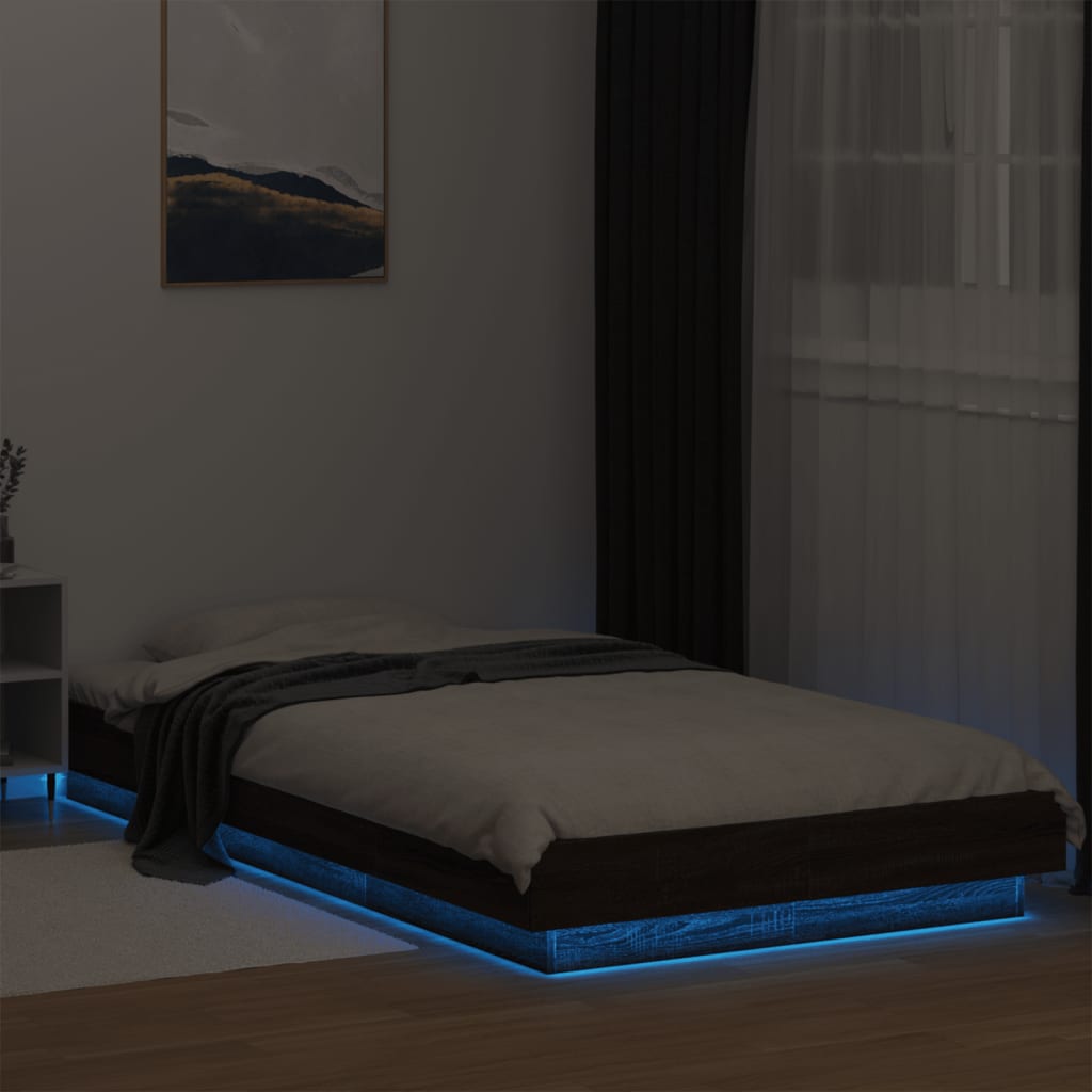 Modern Wooden Low Single Size 90cm Bed Frame Base With LED Lights Wood Beds
