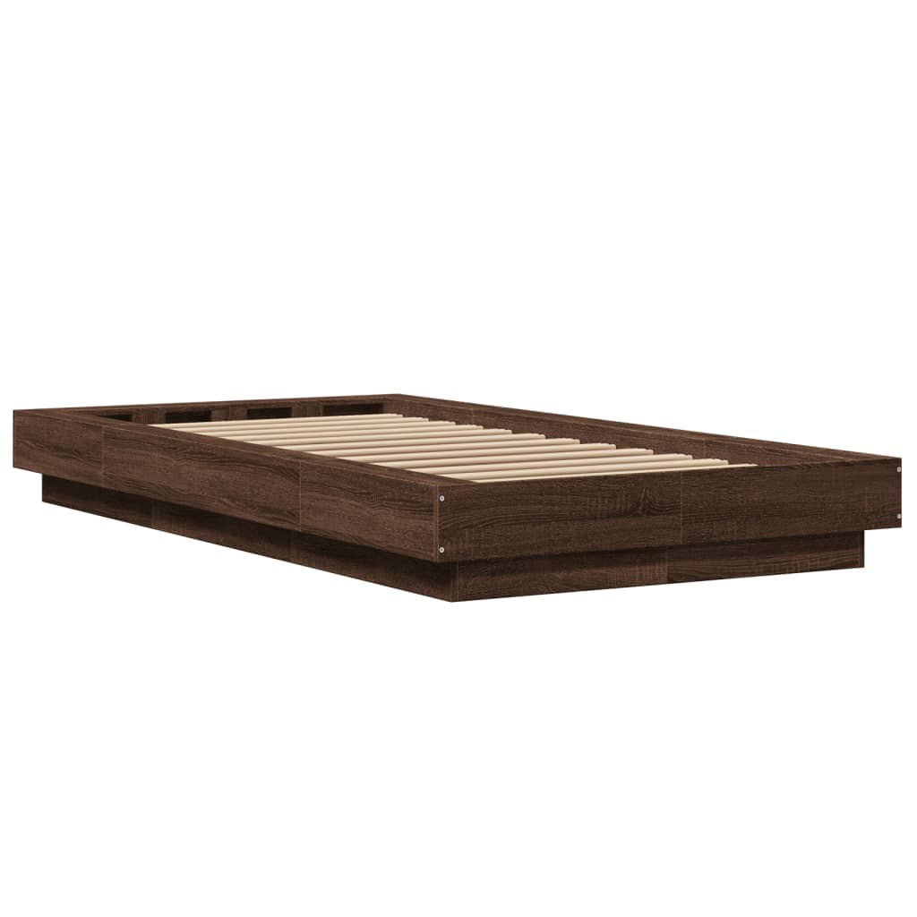 Modern Wooden Low Single Size 90cm Bed Frame Base With LED Lights Wood Beds