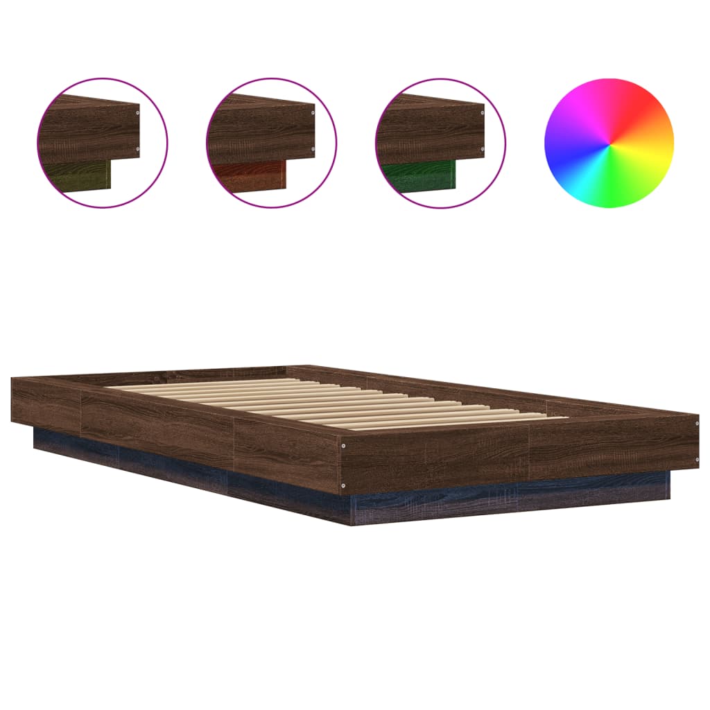 Modern Wooden Low Single Size 90cm Bed Frame Base With LED Lights Wood Beds