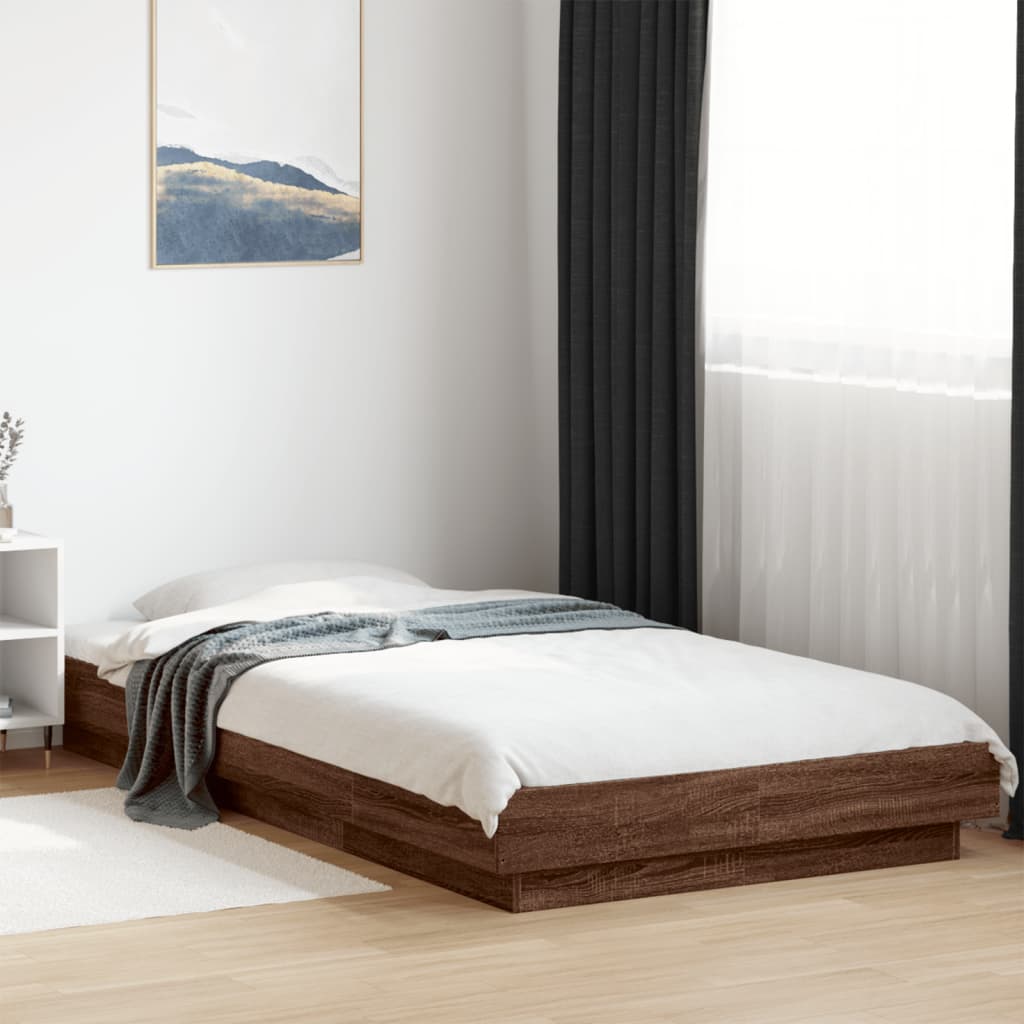 Modern Wooden Low Single Size 90cm Bed Frame Base With LED Lights Wood Beds