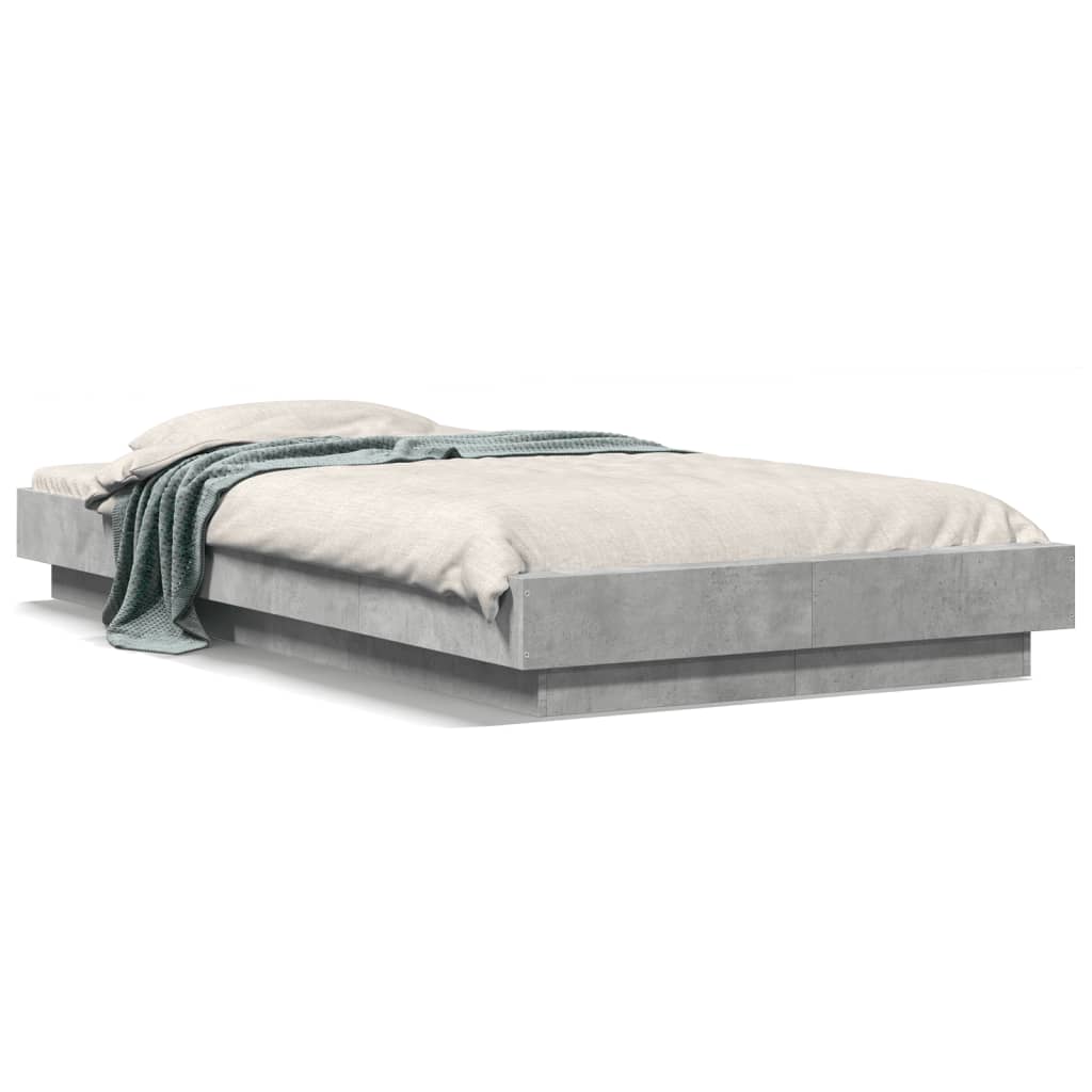 Bed Frame with LED Lights without Mattress Concrete Grey 75x190cm