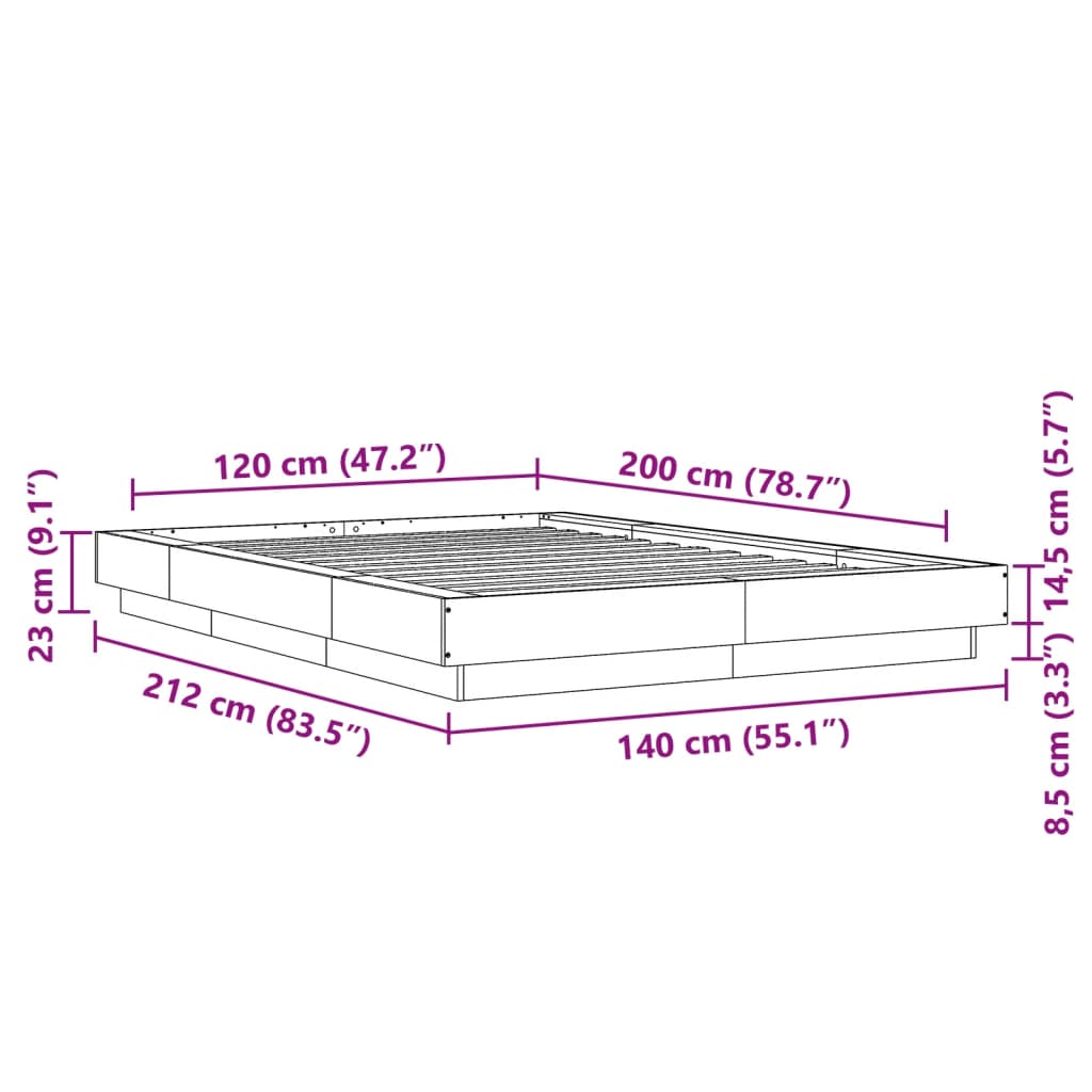 Bed Frame without Mattress Black 120x200 cm