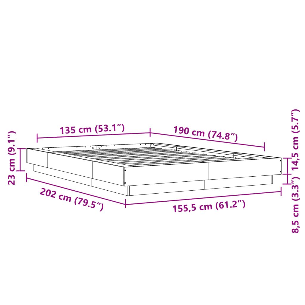 Bed Frame without Mattress Black 135x190 cm Double