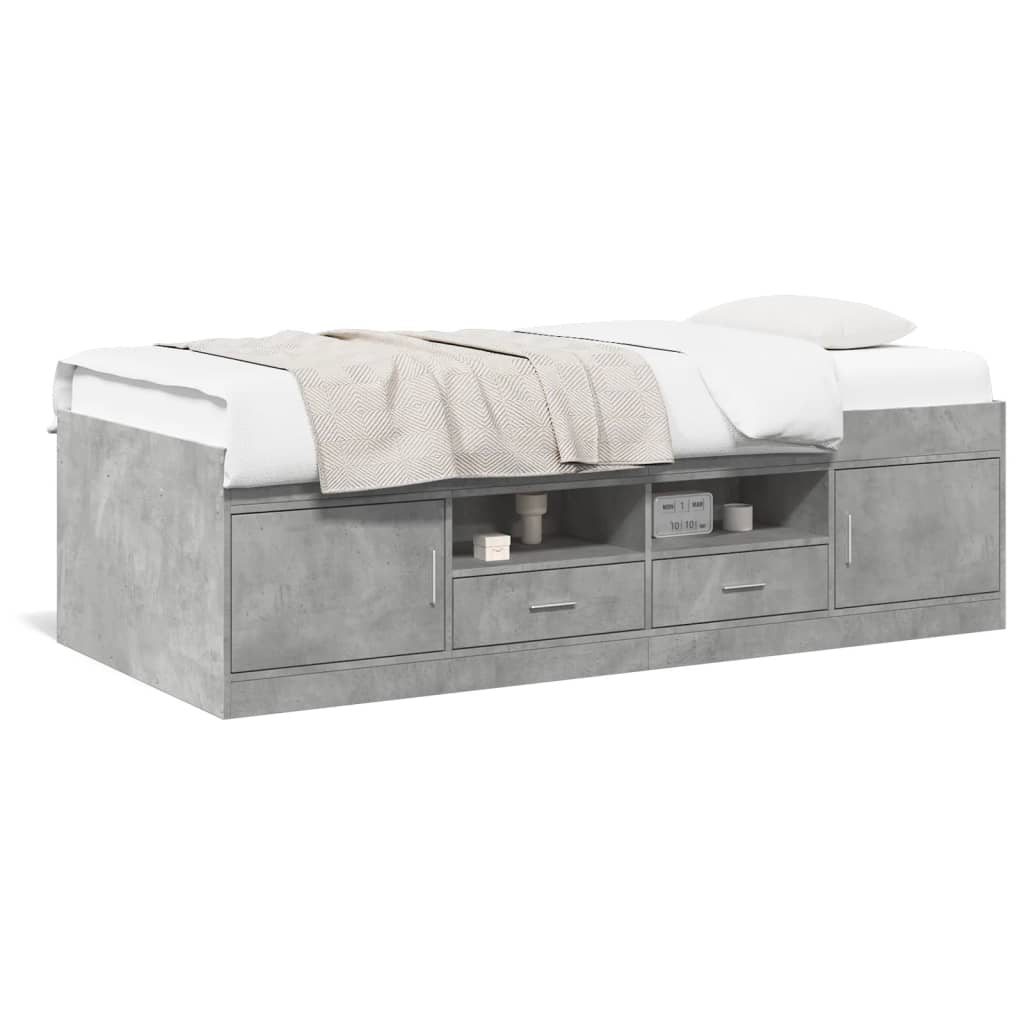 Daybed with Drawers without Mattress Concrete Grey 100x200 cm