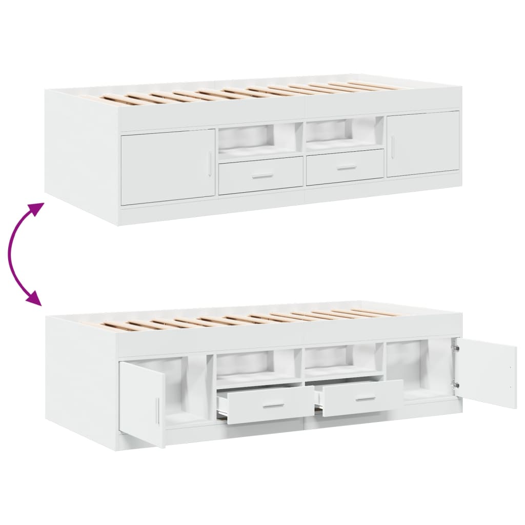 Daybed with Drawers without Mattress White 90x200 cm