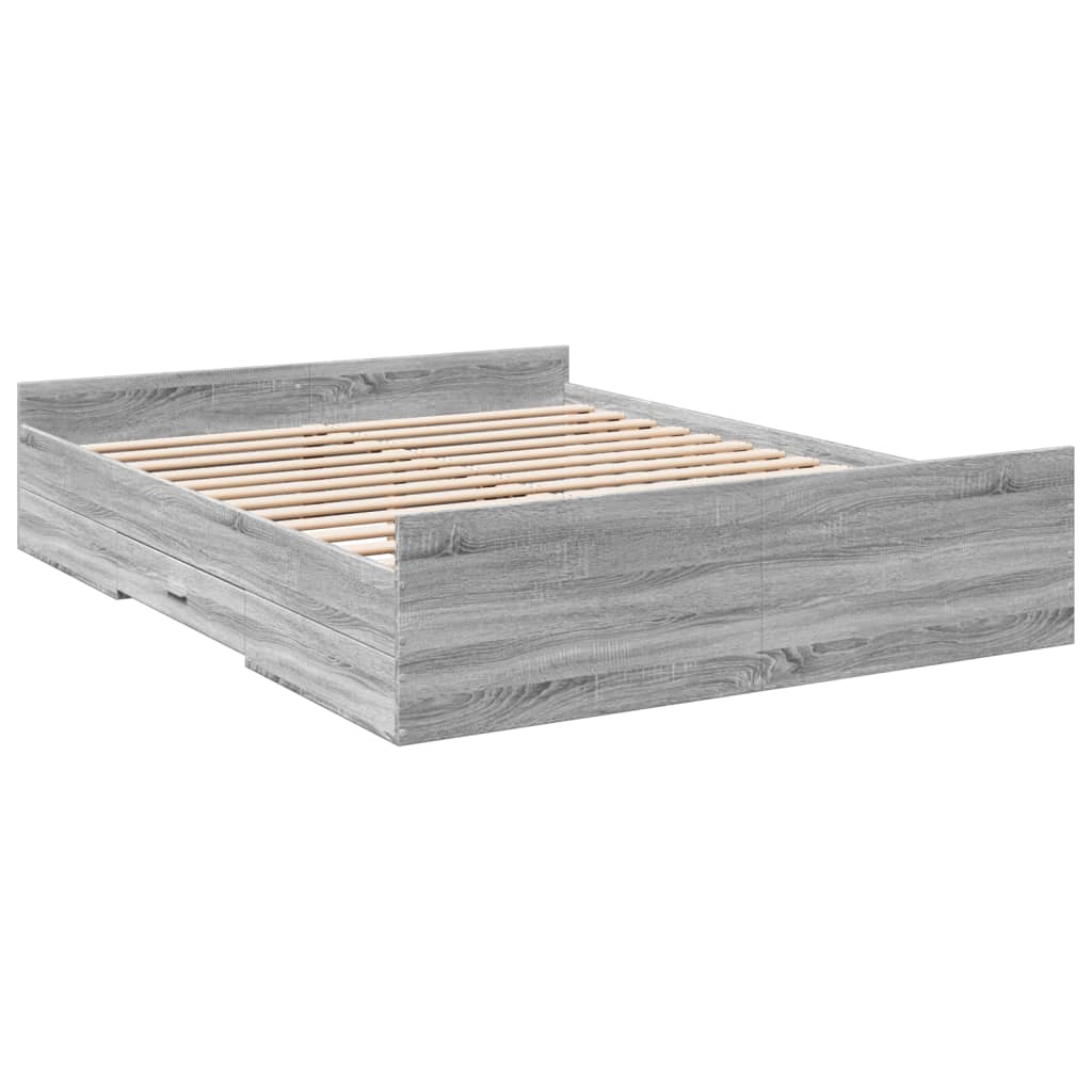 Bed Frame with Drawers without Mattress Grey Sonoma 140x200 cm