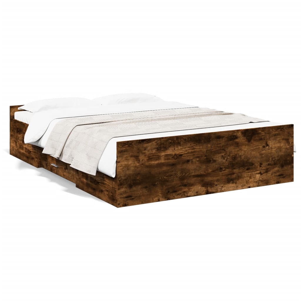 Bed Frame with Drawers without Mattress Smoked Oak 120x200 cm