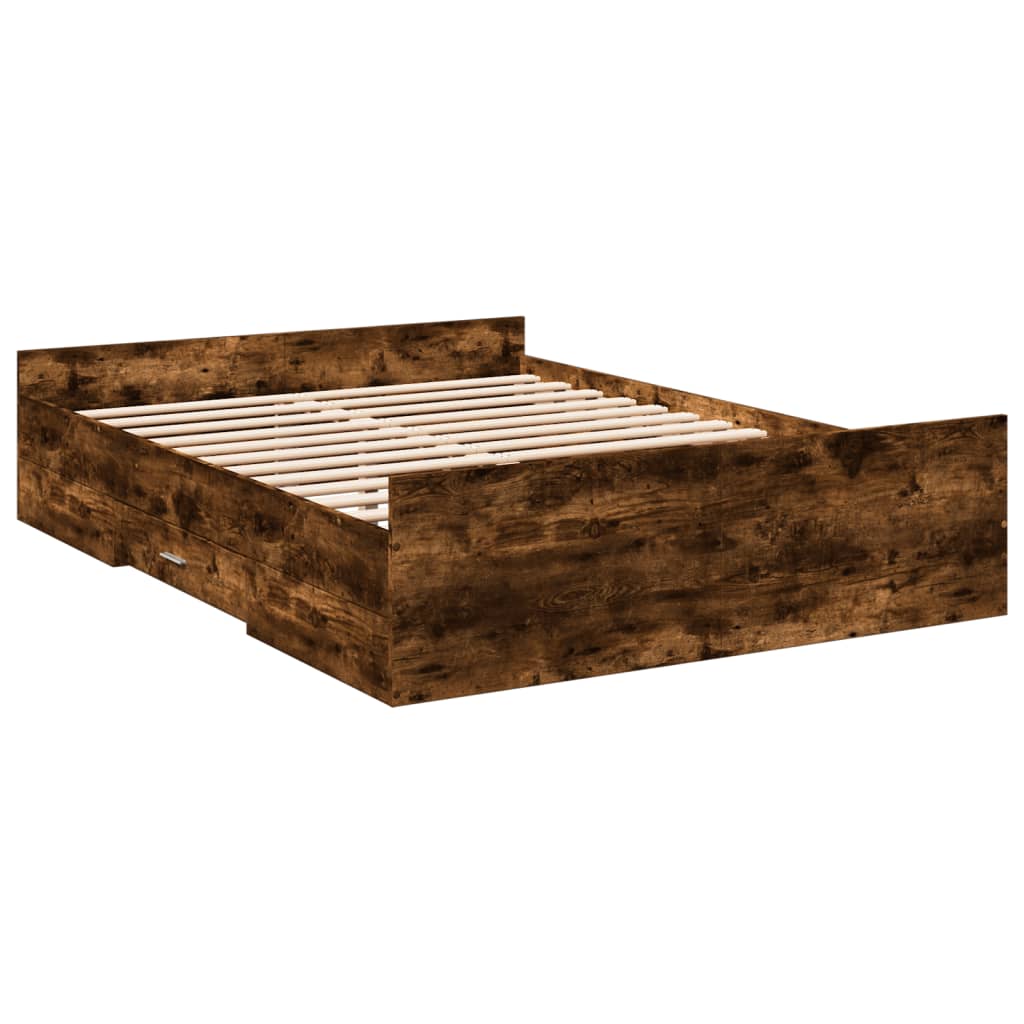 Bed Frame with Drawers without Mattress Smoked Oak 120x200 cm