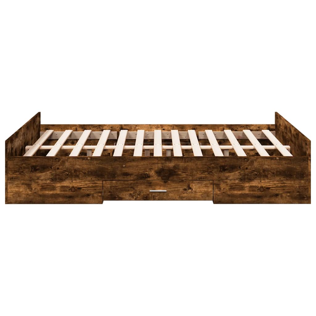 Bed Frame with Drawers without Mattress Smoked Oak 120x200 cm