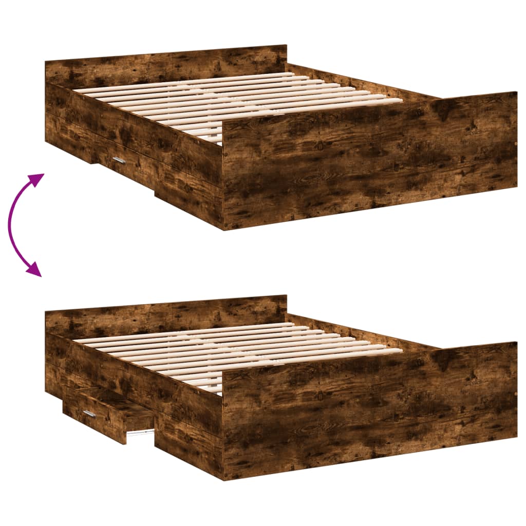 Bed Frame with Drawers without Mattress Smoked Oak 120x200 cm