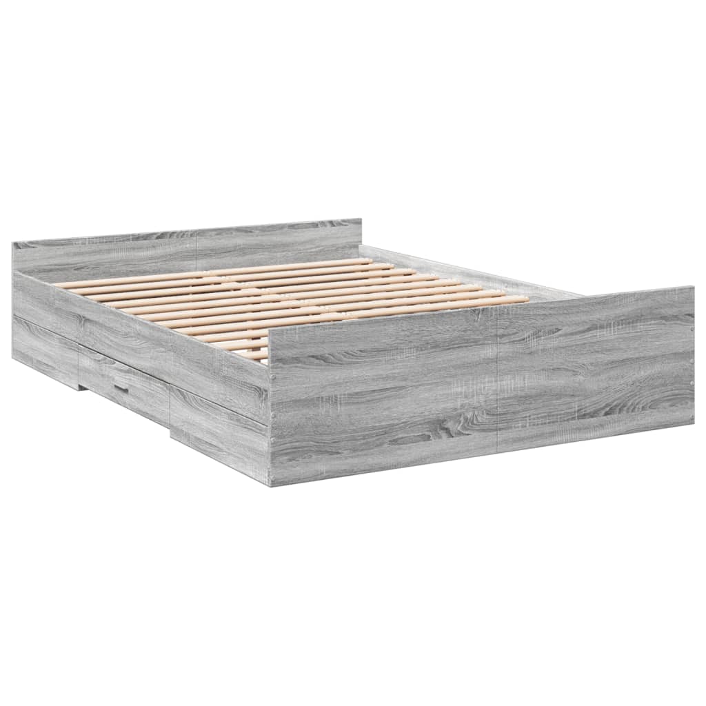 Bed Frame with Drawers without Mattress Grey Sonoma 120x200 cm