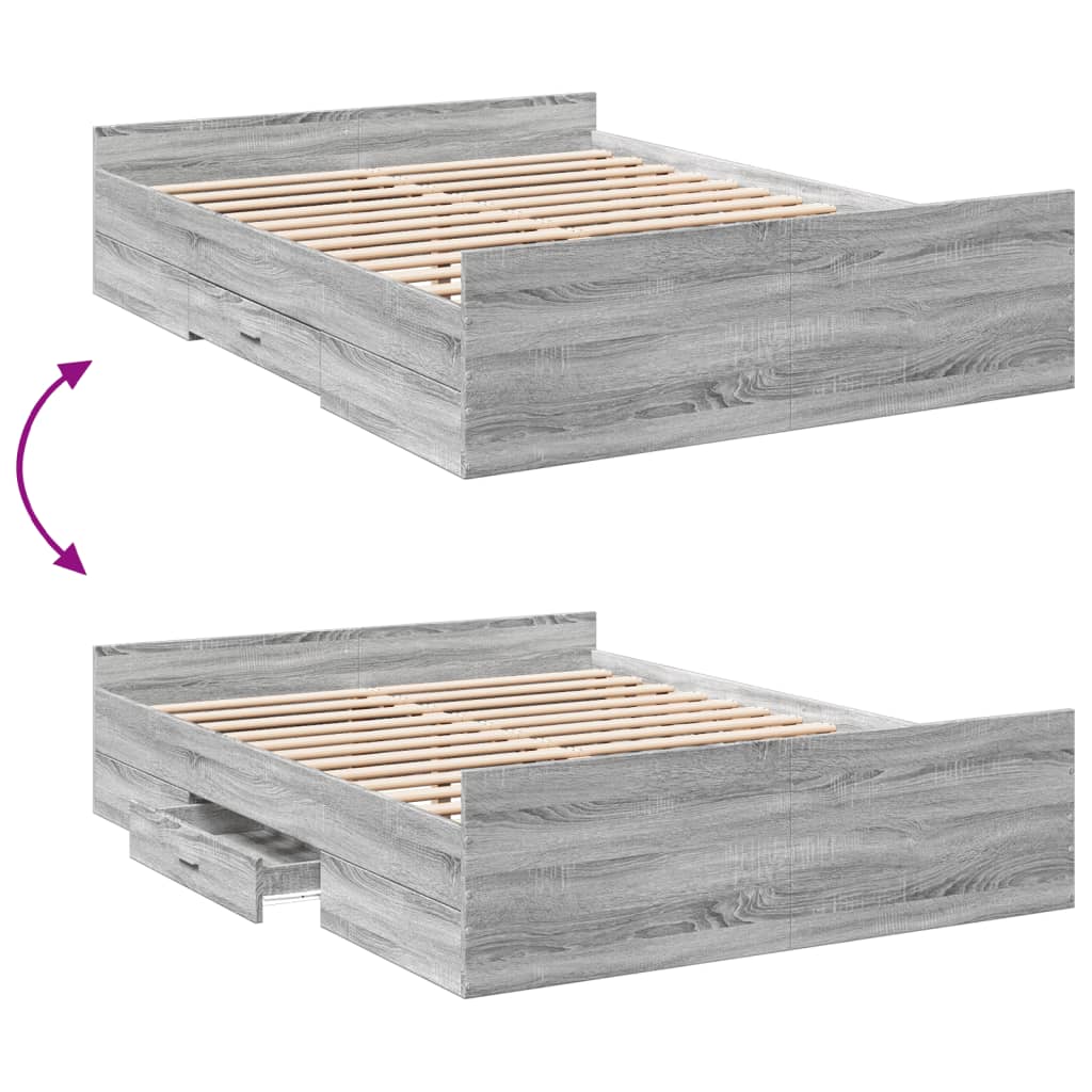 Bed Frame with Drawers without Mattress Grey Sonoma 120x200 cm