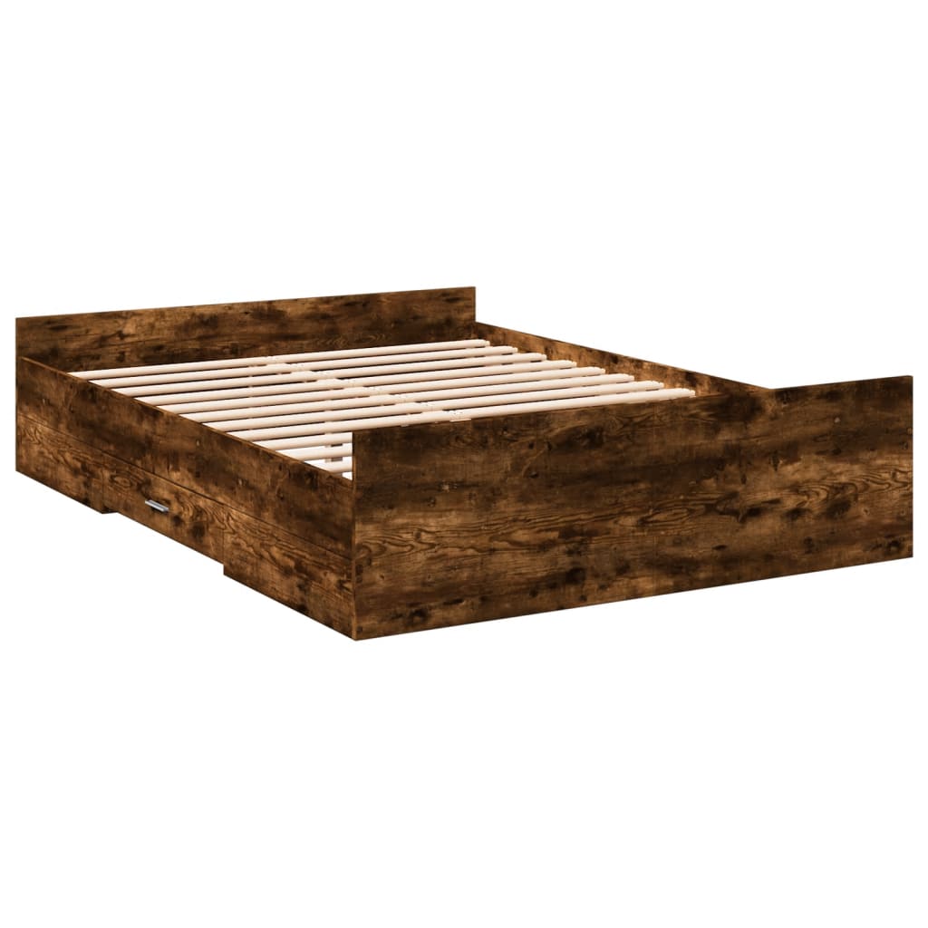 Bed Frame with Drawers without Mattress Smoked Oak 140x190 cm