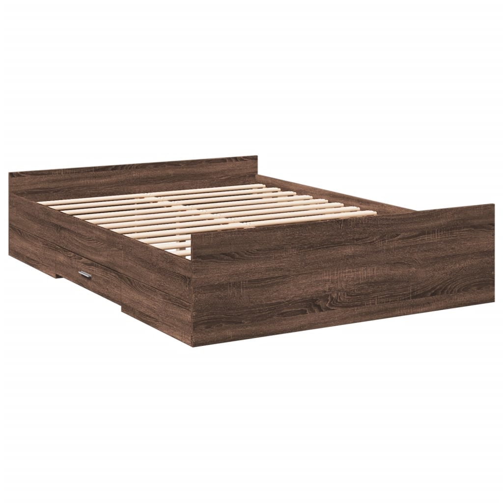 Bed Frame with Drawers without Mattress Brown Oak 120x190 cm Small Double