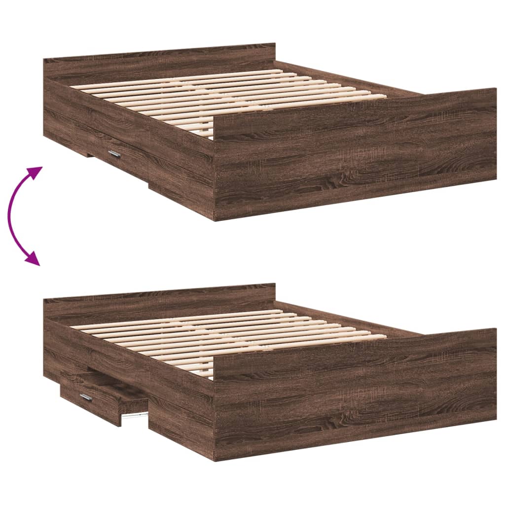 Bed Frame with Drawers without Mattress Brown Oak 120x190 cm Small Double