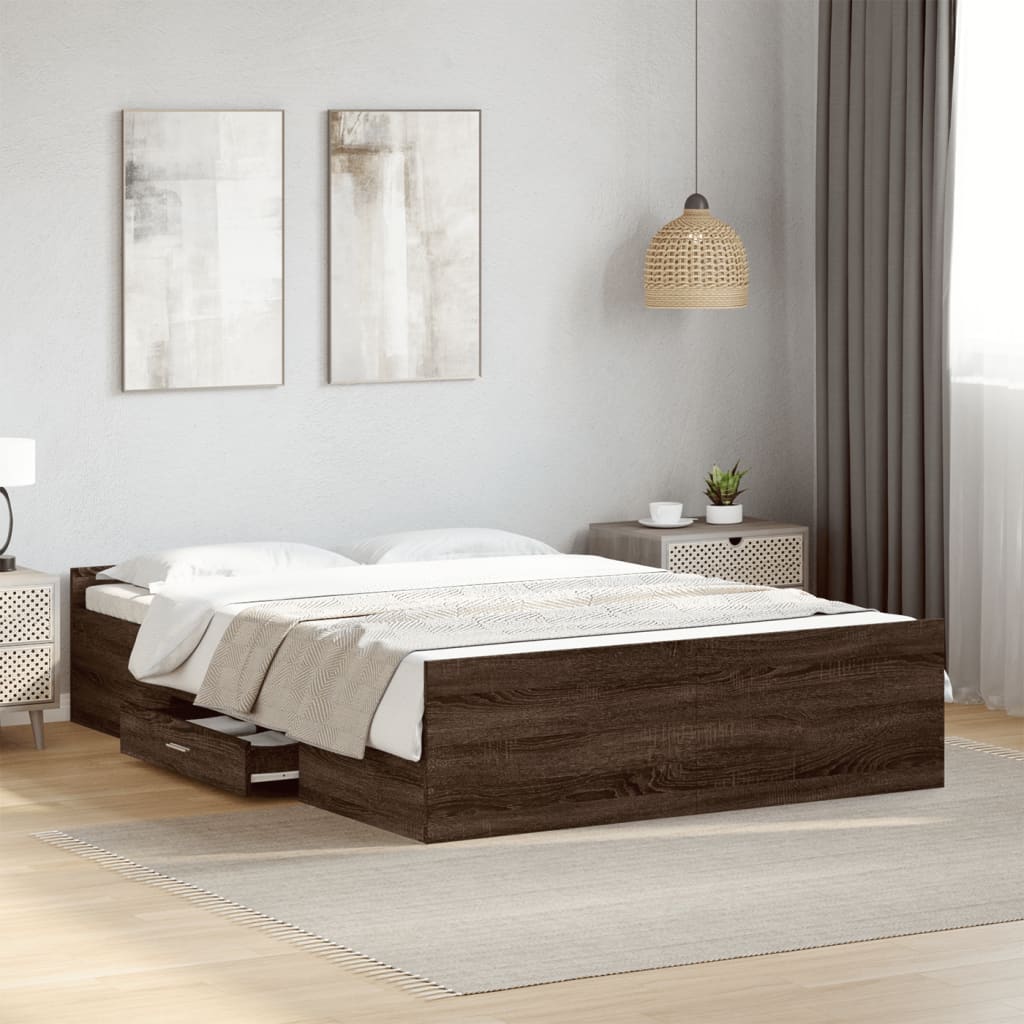 Bed Frame with Drawers without Mattress Brown Oak 120x190 cm Small Double