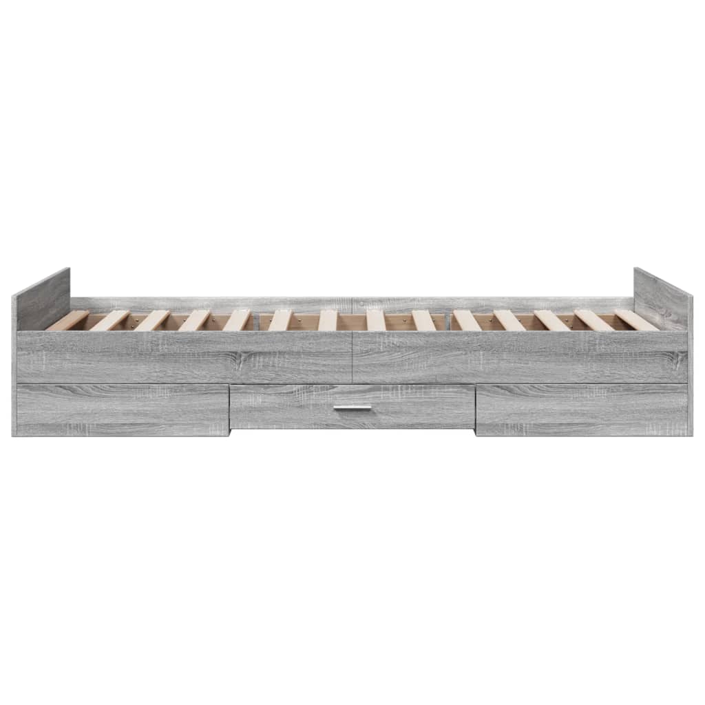 Bed Frame with Drawers without Mattress Grey Sonoma 100x200 cm