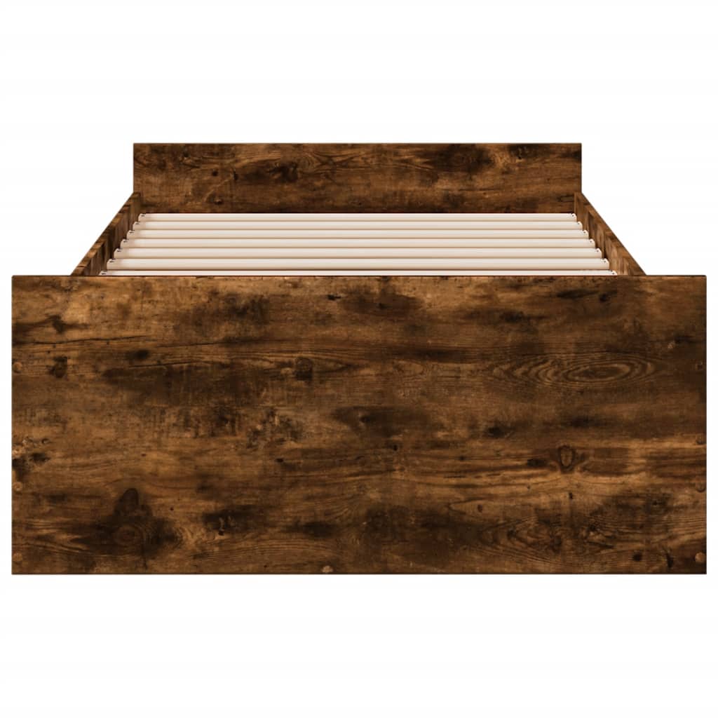 Bed Frame with Drawers without Mattress Smoked Oak 90x190 cm Single