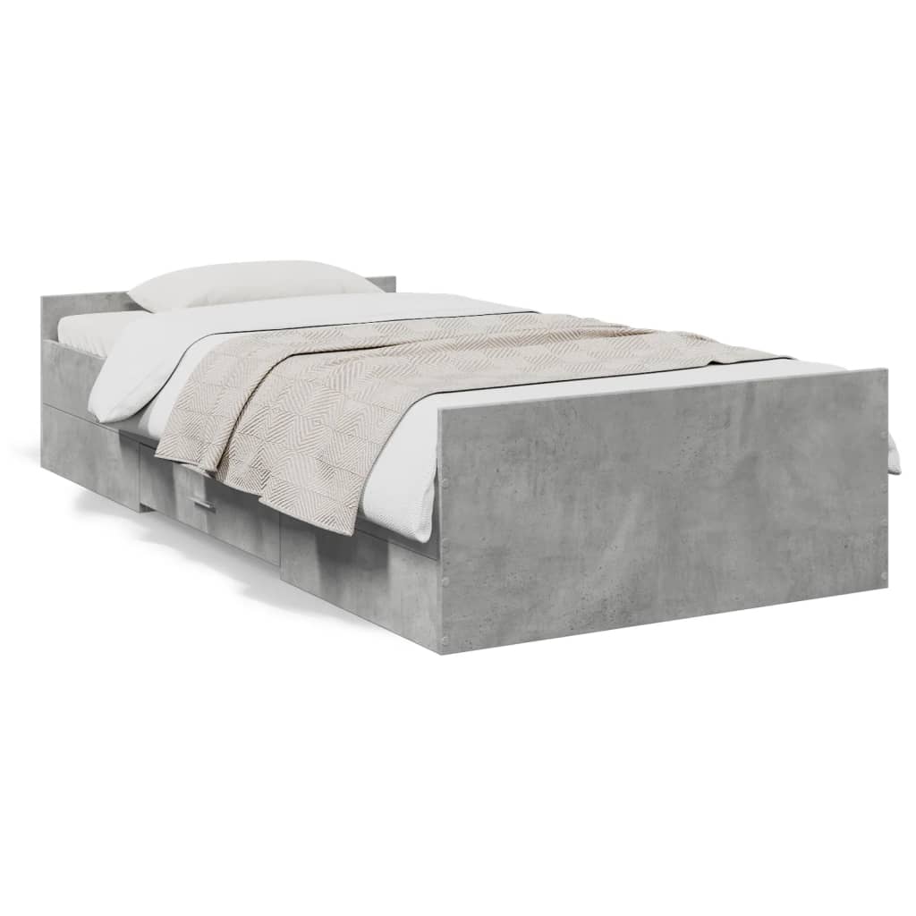 Bed Frame with Drawers without Mattress Concrete Grey 75x190 cm Small Single