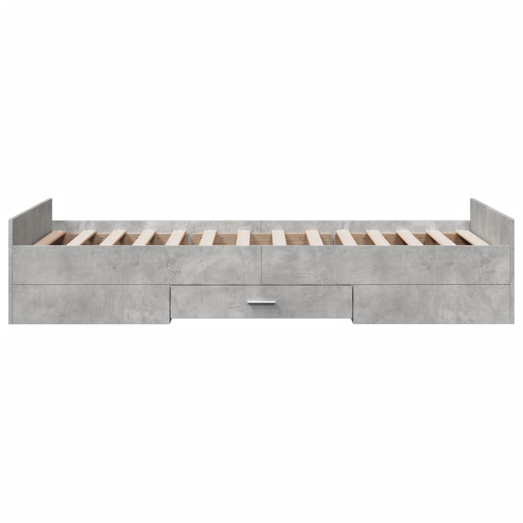 Bed Frame with Drawers without Mattress Concrete Grey 75x190 cm Small Single