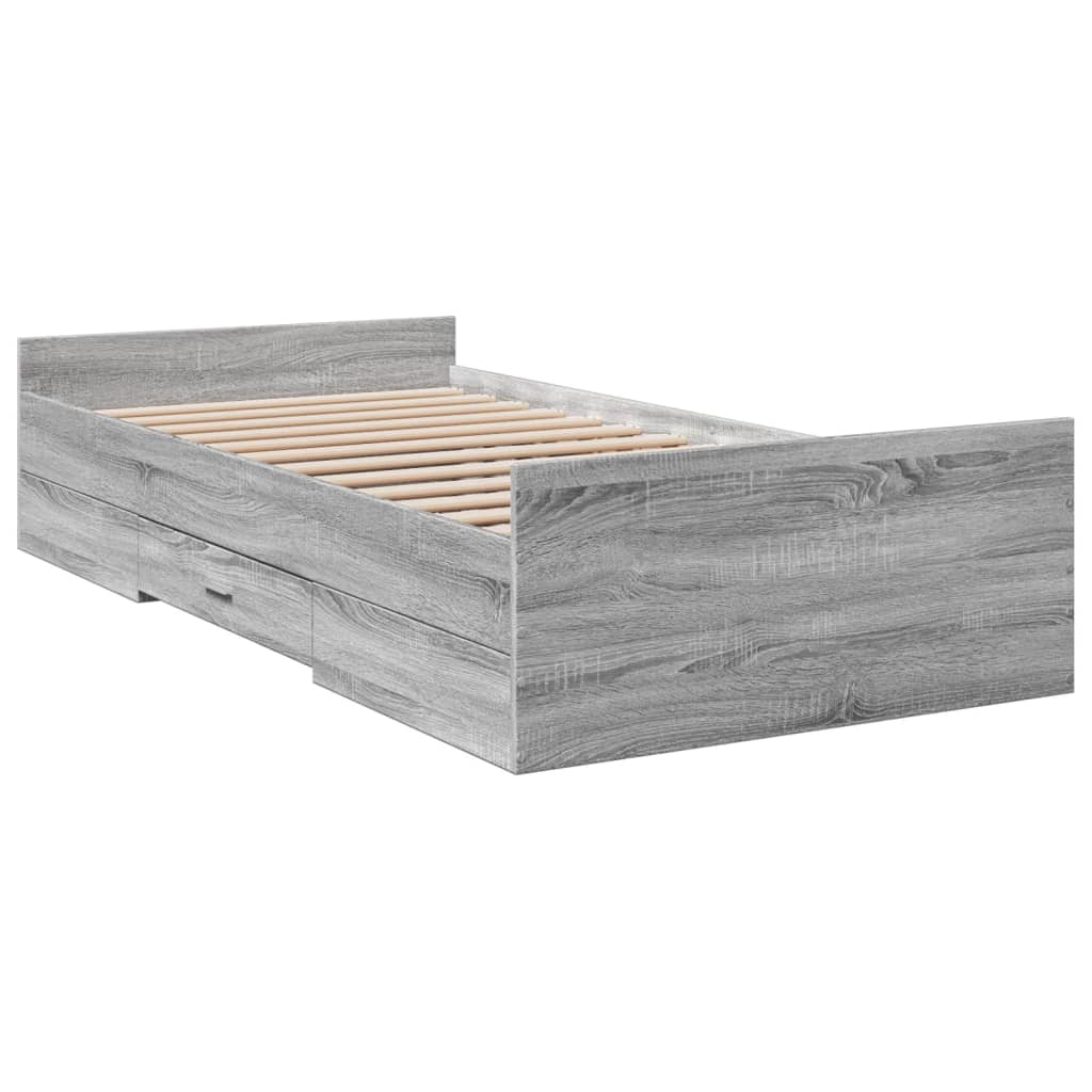 Bed Frame with Drawers without Mattress Grey Sonoma 75x190 cm Small Single
