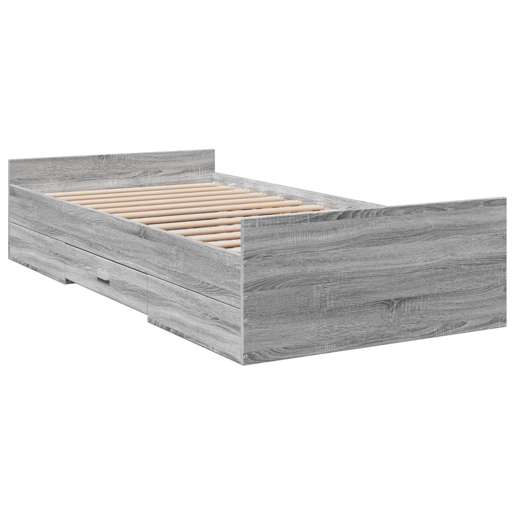 Bed Frame with Drawers without Mattress Grey Sonoma 75x190 cm Small Single