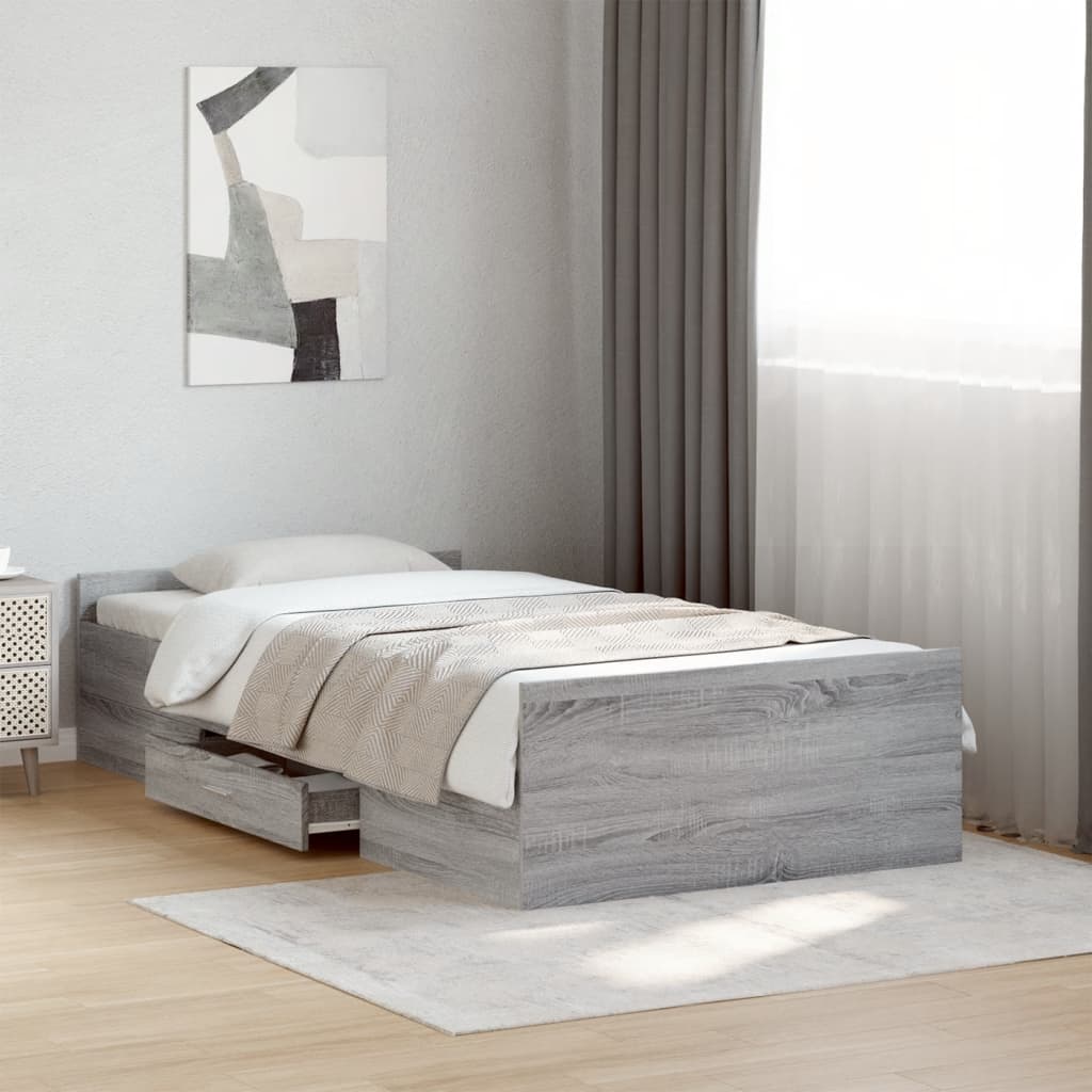 Bed Frame with Drawers without Mattress Grey Sonoma 75x190 cm Small Single