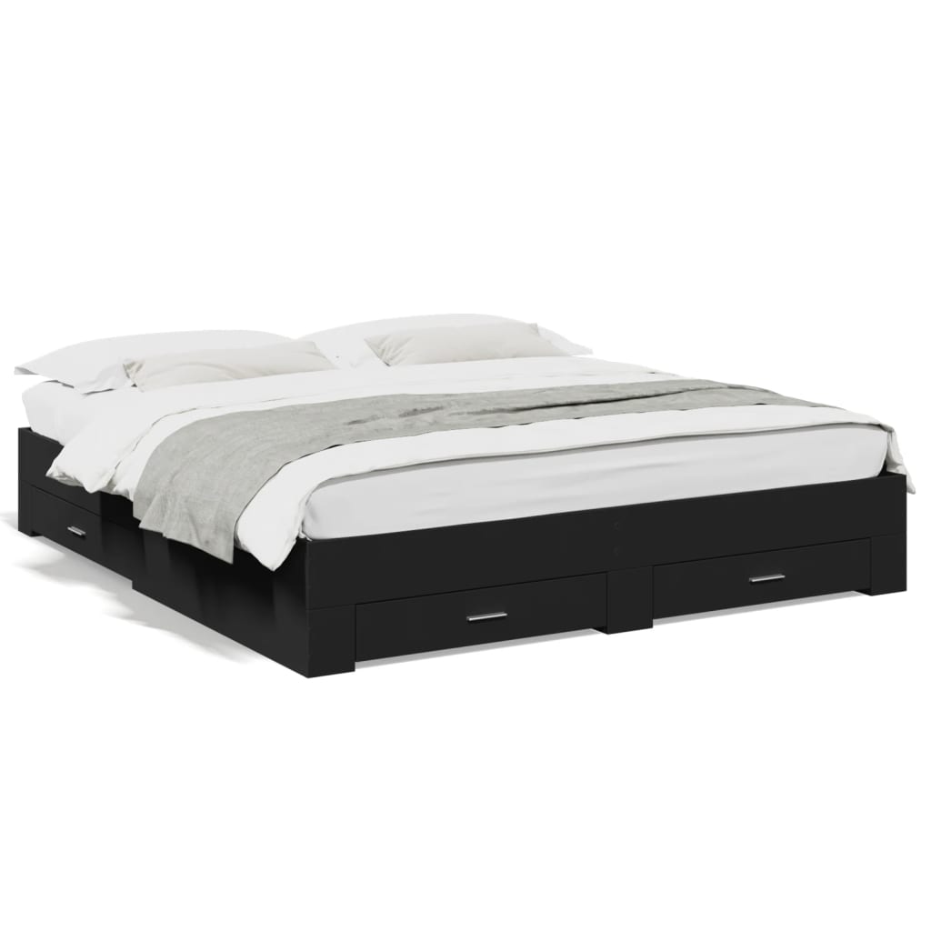 Modern Wooden Emperor Size 2m Bed Frame Base With Storage Drawers Wood Beds