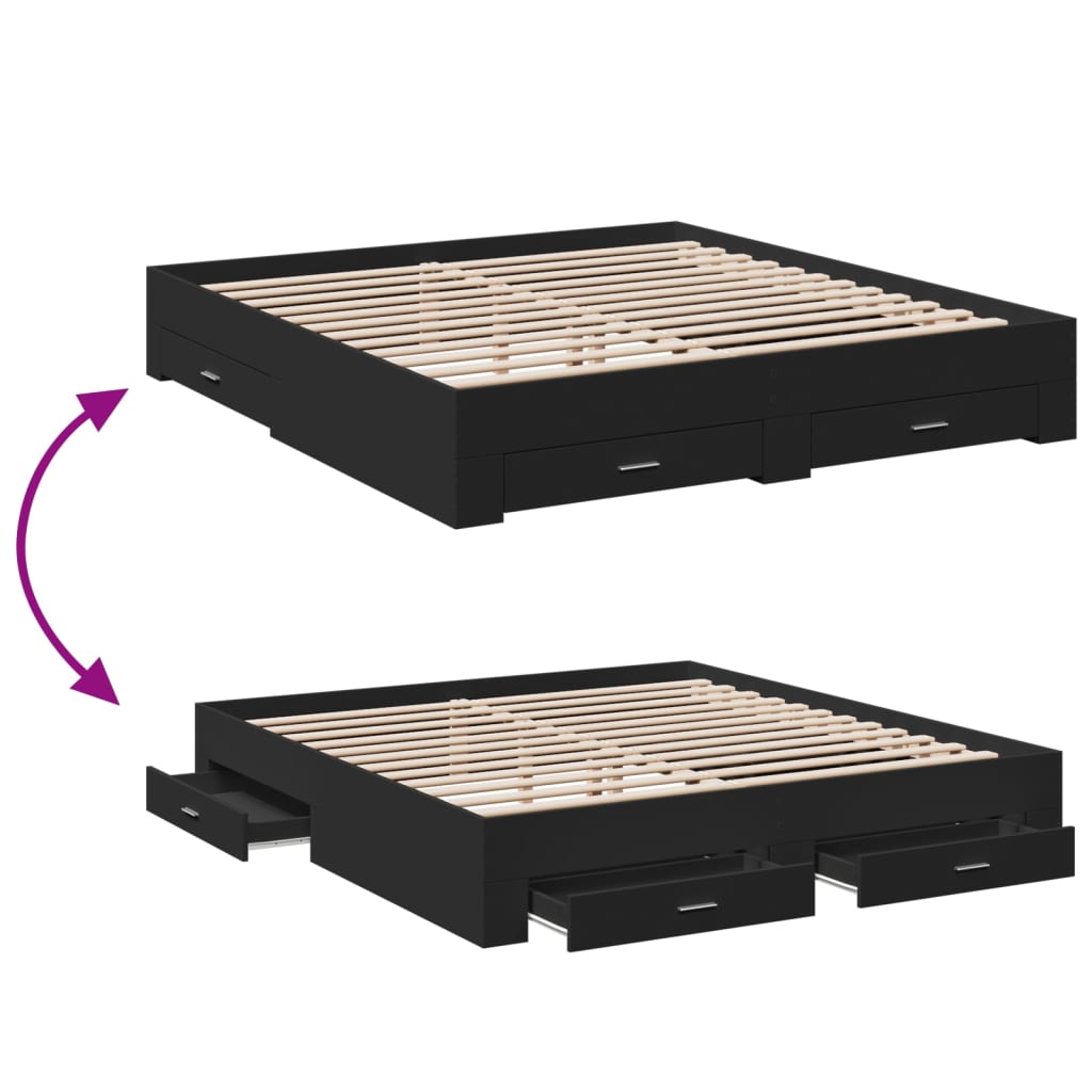Modern Wooden Emperor Size 2m Bed Frame Base With Storage Drawers Wood Beds