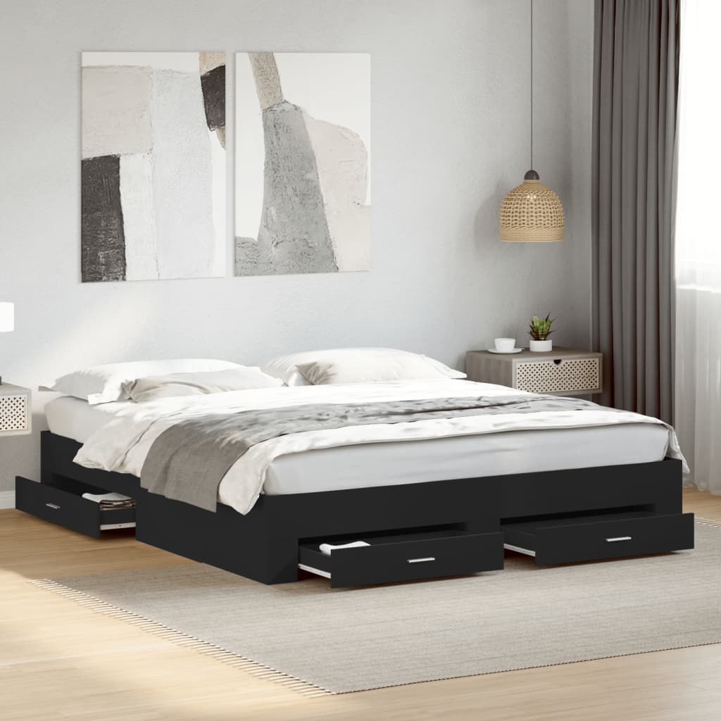 Modern Wooden Emperor Size 2m Bed Frame Base With Storage Drawers Wood Beds