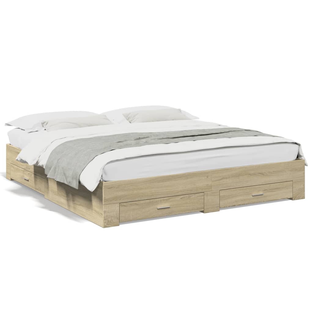 Modern Wooden Emperor Size 2m Bed Frame Base With Storage Drawers Wood Beds