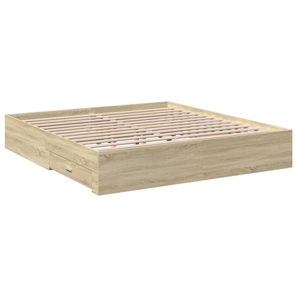 Bed Frame with Drawers without Mattress Sonoma Oak 200x200 cm
