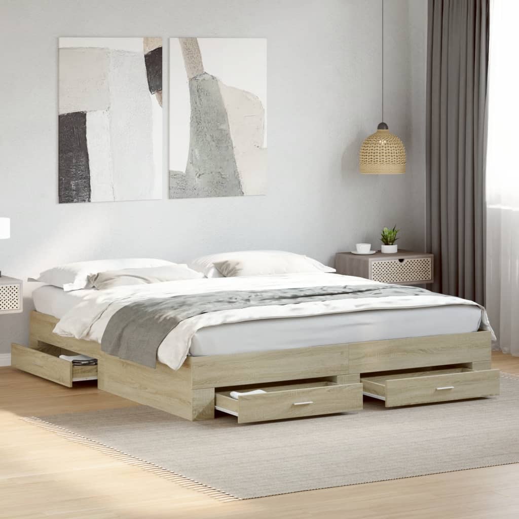 Modern Wooden Emperor Size 2m Bed Frame Base With Storage Drawers Wood Beds