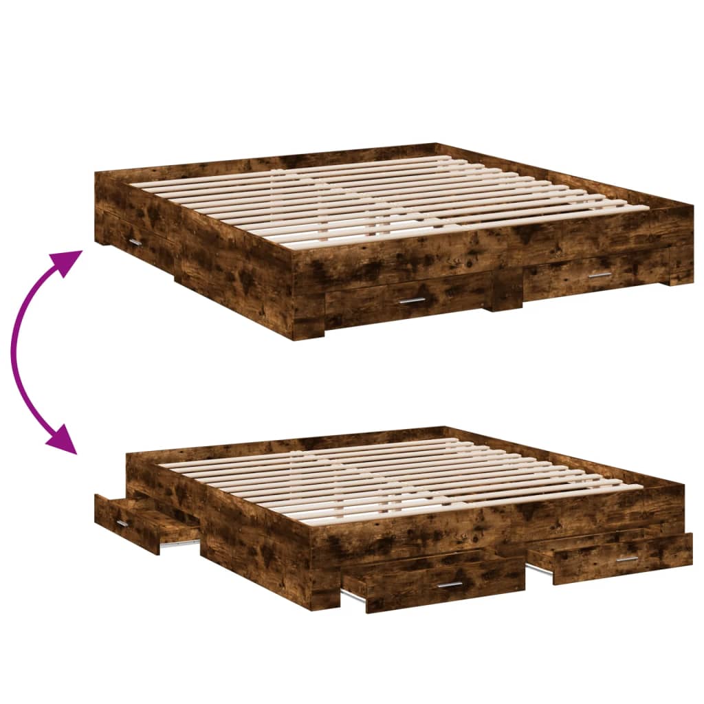 Modern Wooden Emperor Size 2m Bed Frame Base With Storage Drawers Wood Beds