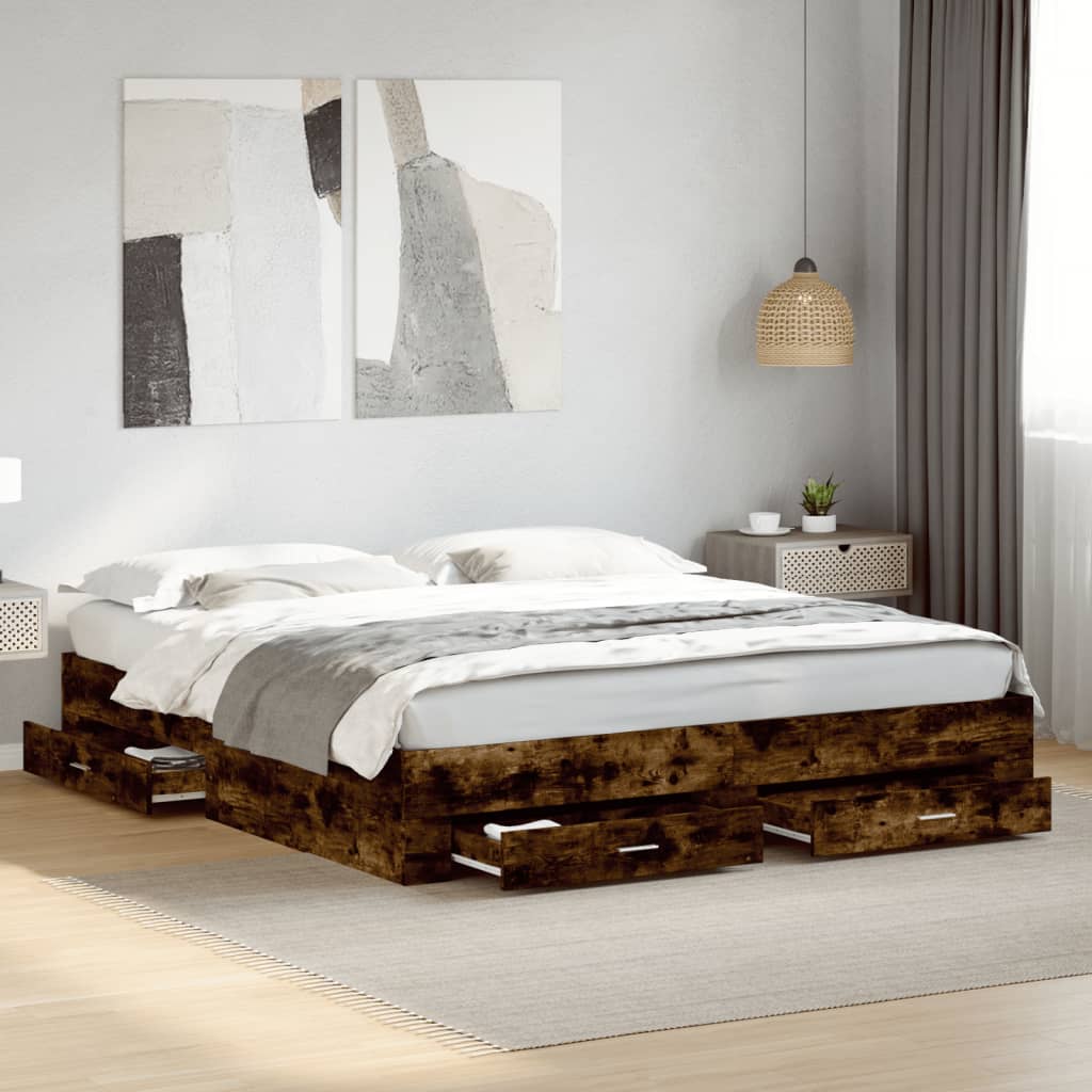 Modern Wooden Emperor Size 2m Bed Frame Base With Storage Drawers Wood Beds