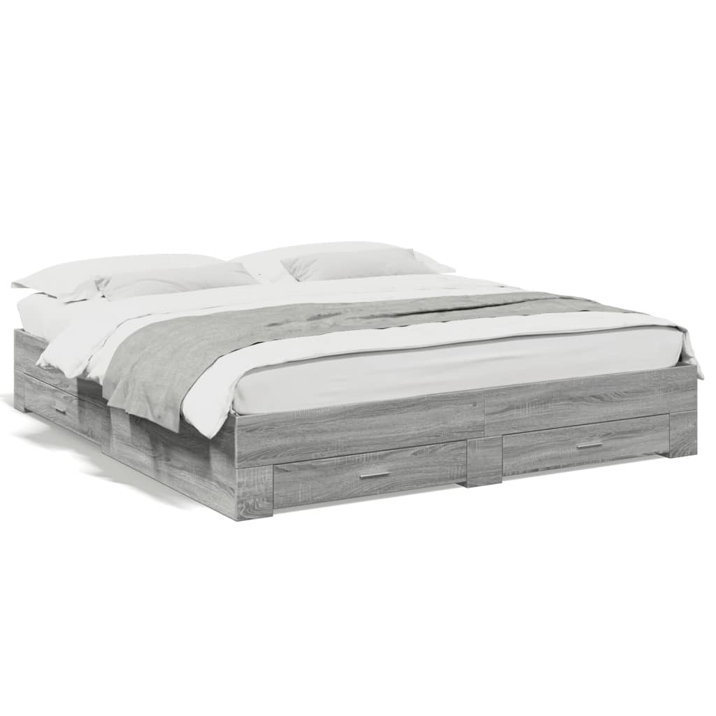 Modern Wooden Emperor Size 2m Bed Frame Base With Storage Drawers Wood Beds