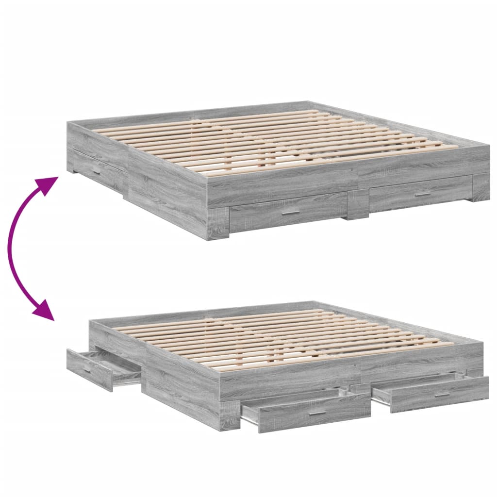 Modern Wooden Emperor Size 2m Bed Frame Base With Storage Drawers Wood Beds